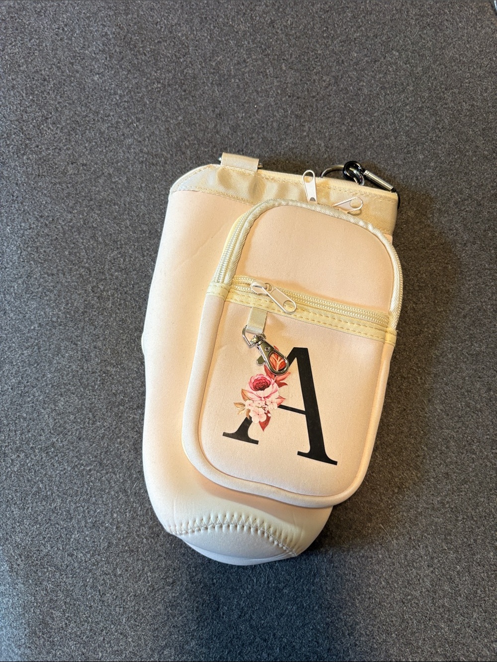 Monogram 'A' Cream Neoprene Pouch with Front Pocket for large tumblers-Stanley’s